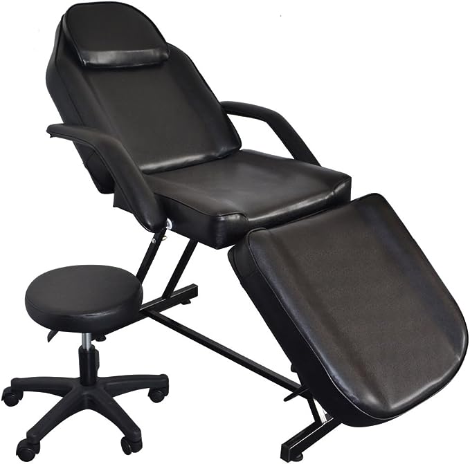 Table de Massage Pliante Professionnelle avec Tabouret à roulettes Legere Aluminium Housse Table Massage Lit Cosmétique Massage 3 Sections Portable Ergonomique Noir